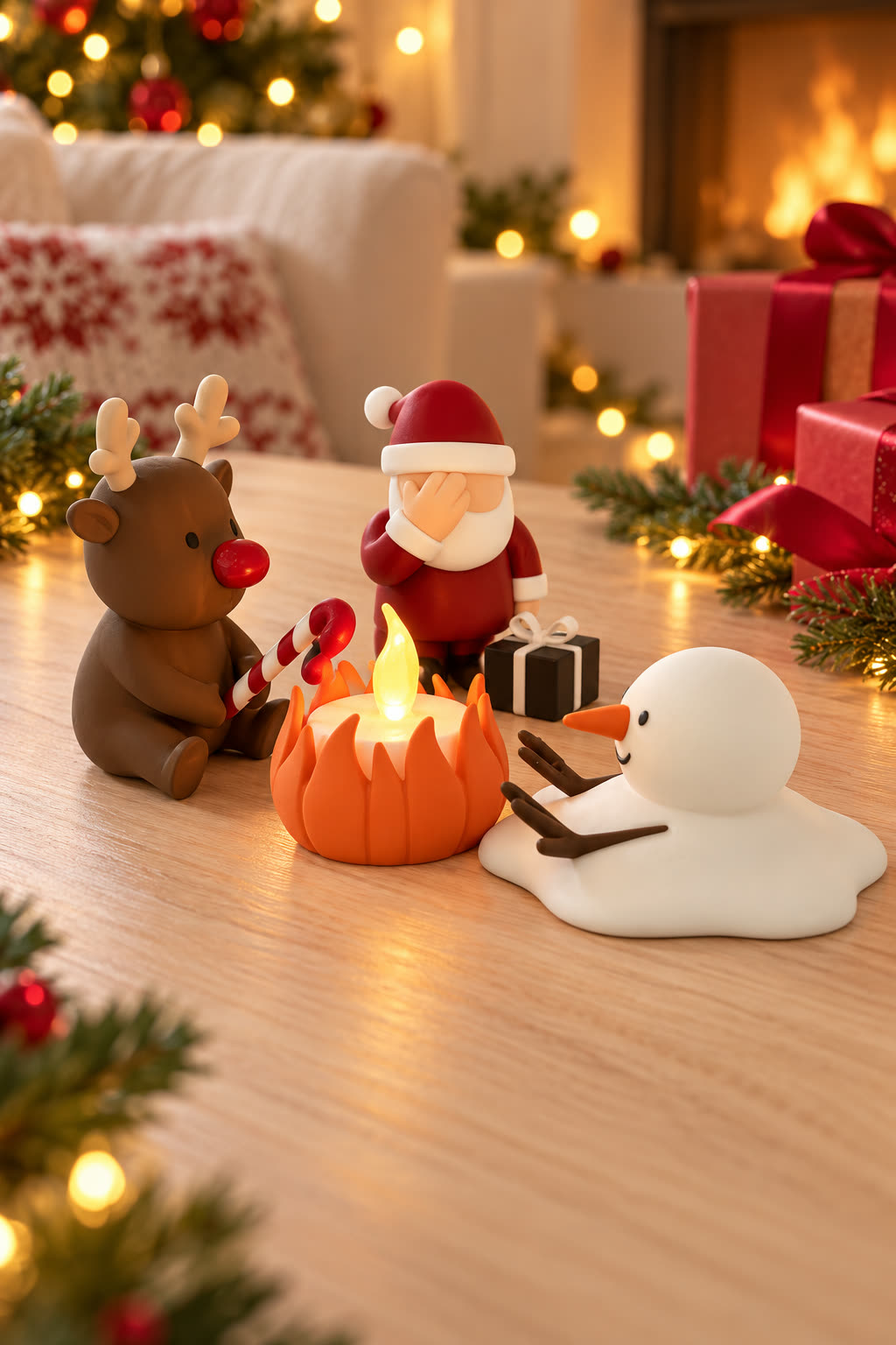 Christmas Campfire-set van Yafico, sfeer: crème met rode kerstdetails