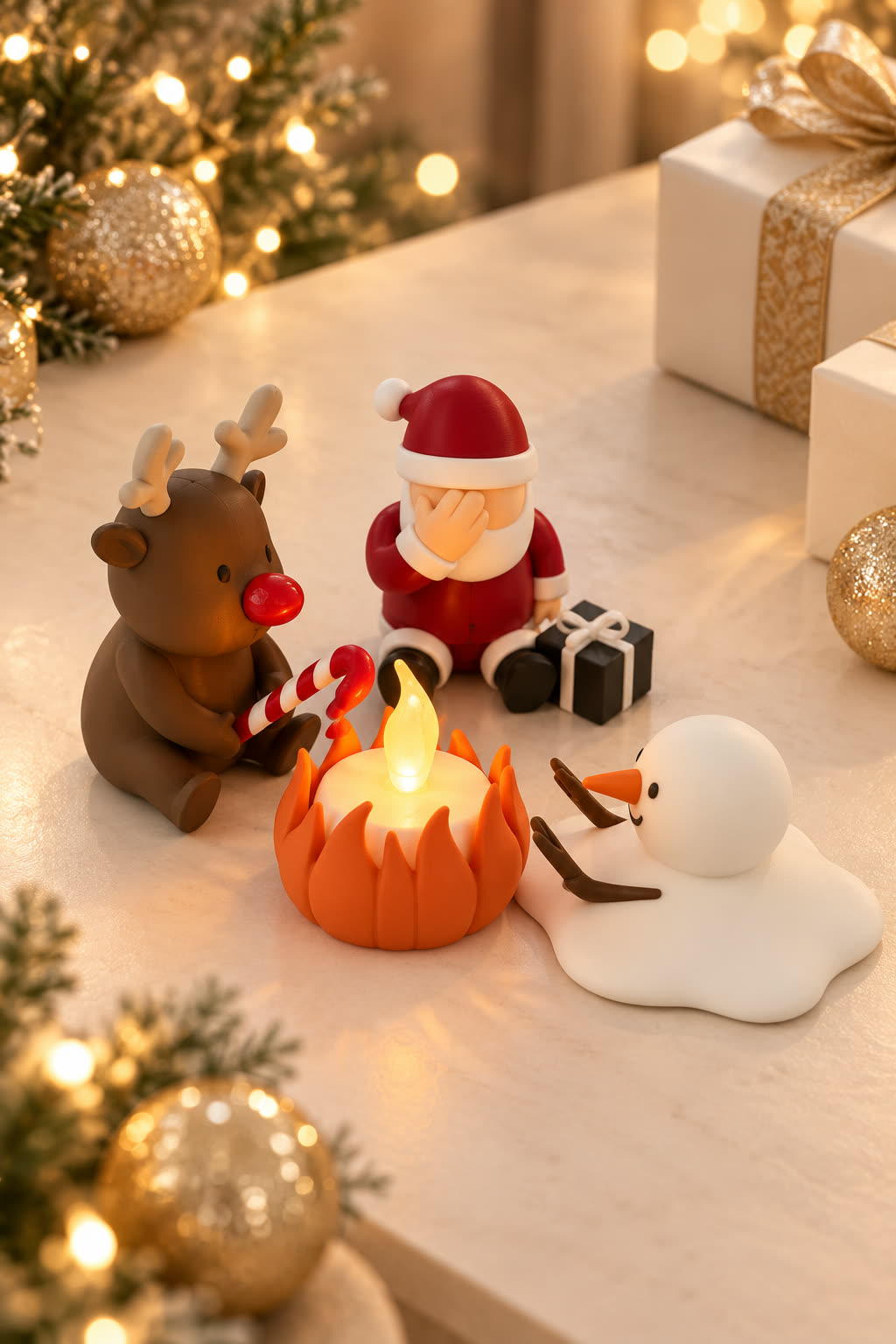 Christmas Campfire-set van Yafico, sfeer: champagne met cadeaupapier
