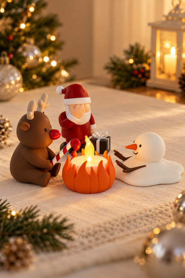 Christmas Campfire-set van Yafico, sfeer: wit-zilver bij kaarslicht