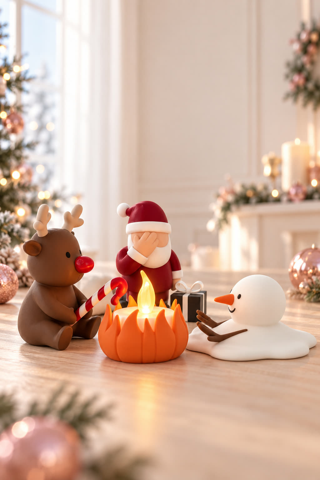 Christmas Campfire-set van Yafico, sfeer: luchtig crème en blush