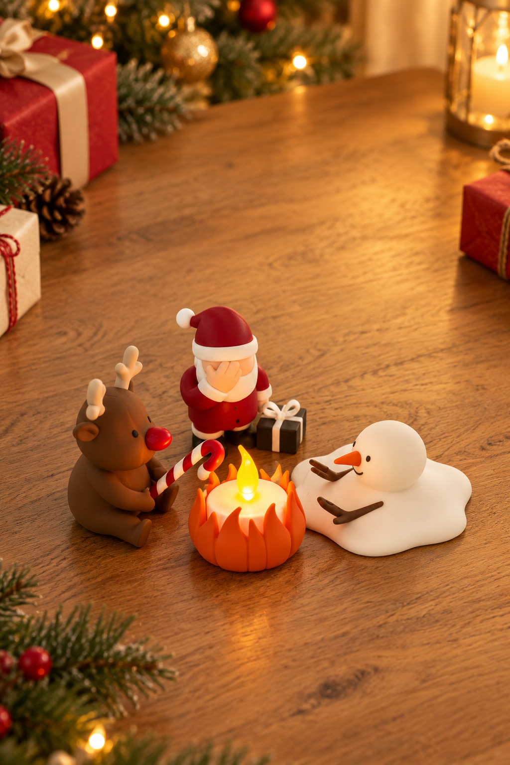 Christmas Campfire-set van Yafico, sfeer: cadeautafel in crème en rood