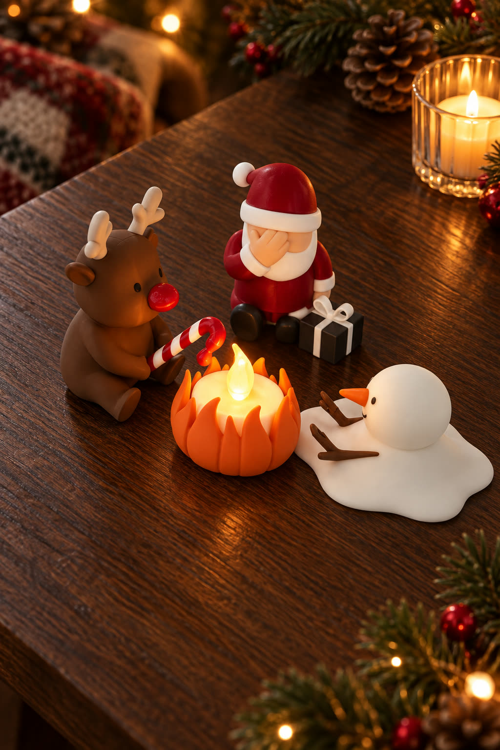 Christmas Campfire-set van Yafico, sfeer: antraciet en kaarslicht