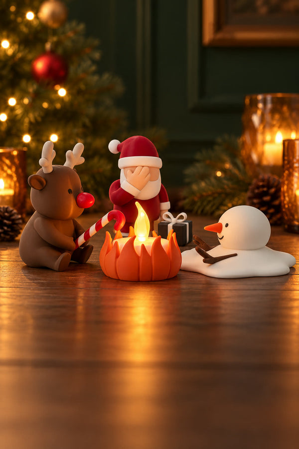 Christmas Campfire-set van Yafico, sfeer: donker groen met amberkleurig glas