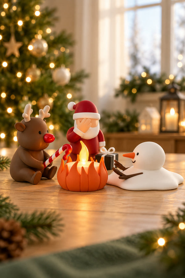 Christmas Campfire-set van Yafico, sfeer: winterwit en saliegroen