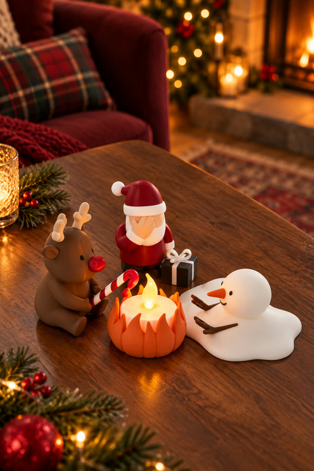 Christmas Campfire-set van Yafico, sfeer: bordeaux bij de schouw