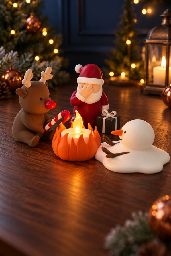 Christmas Campfire-set van Yafico, sfeer: diepblauw en koperlicht